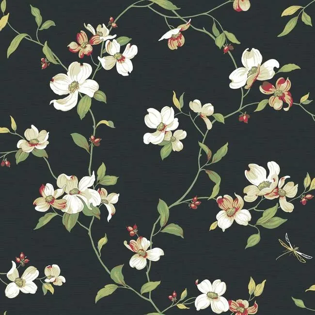 GE9550 | Dogwood Black Wallpaper
