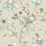 York Wallcoverings Dream Blossom Taupe & Aqua Wallpaper - SKU BL1794
