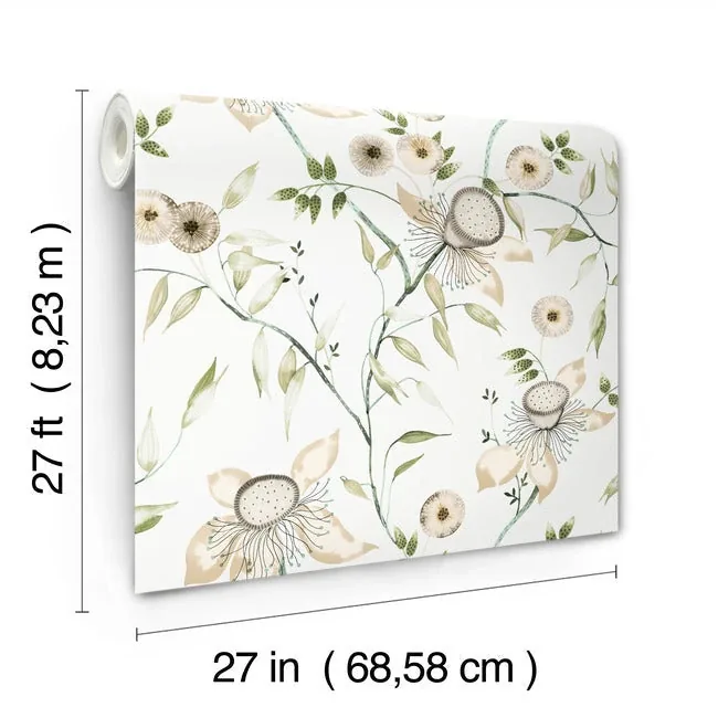York Wallcoverings Dream Blossom White & Green Wallpaper - SKU BL1793