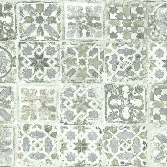 York Wallcoverings Ecaustic Tile Grey Peel & Stick Wallpaper - SKU PSW1301RL