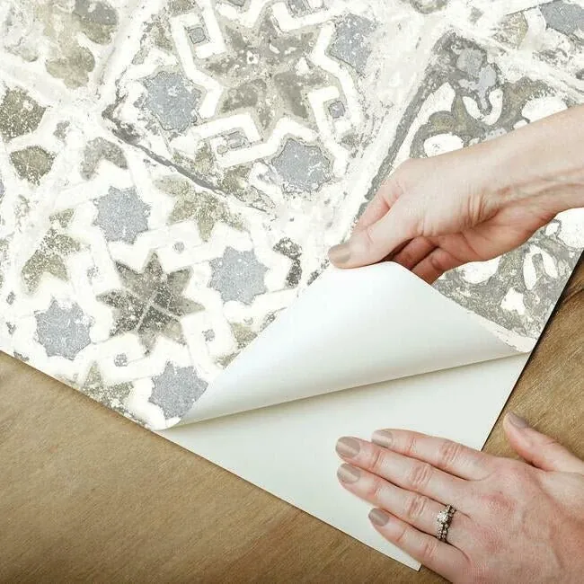 York Wallcoverings Ecaustic Tile Grey Peel & Stick Wallpaper - SKU PSW1301RL