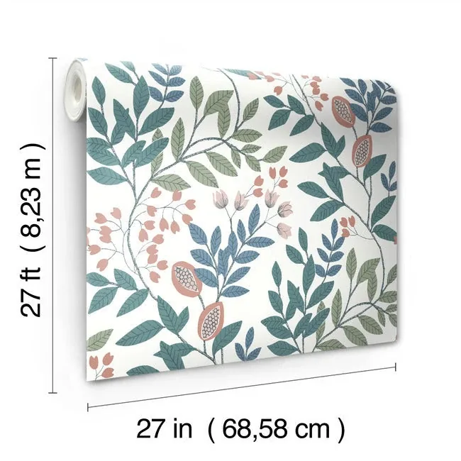 York Wallcoverings Eden Retreat Pink & Teal Wallpaper - SKU MN1843