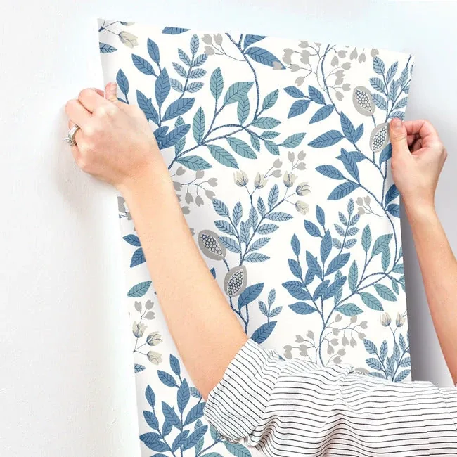 York Wallcoverings Eden Retreat White & Blue Wallpaper - SKU MN1842