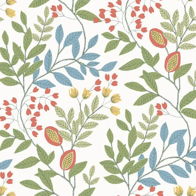 York Wallcoverings Eden Retreat White & Multi Wallpaper - SKU MN1841