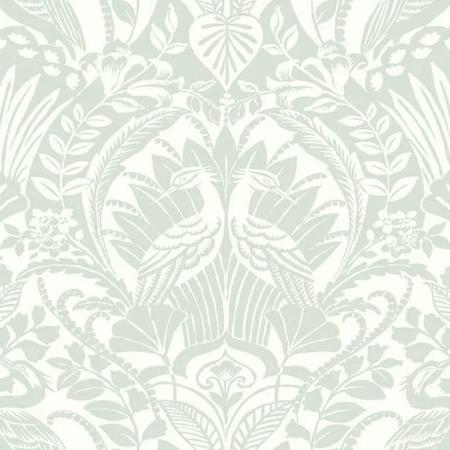 DM4998 | Egret Damask Green Wallpaper