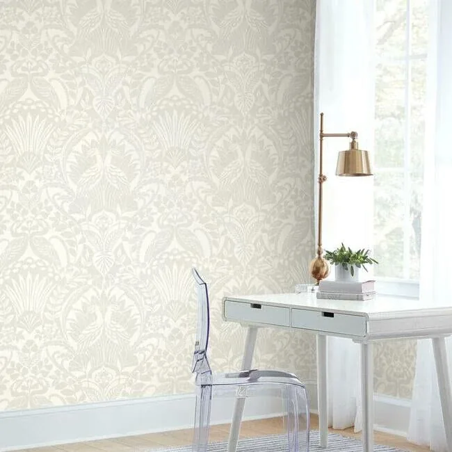 York Wallcoverings Egret Damask Taupe Wallpaper - SKU DM4997