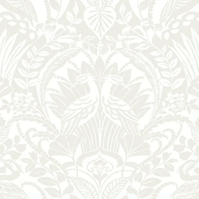 York Wallcoverings Egret Damask White & Cream Wallpaper - SKU BW3932