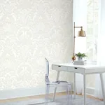 York Wallcoverings Egret Damask White & Cream Wallpaper - SKU BW3932