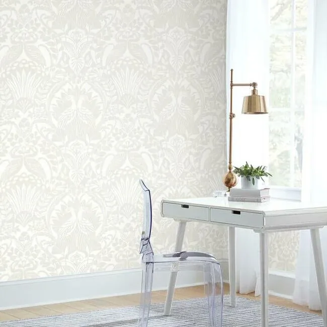 York Wallcoverings Egret Damask White & Cream Wallpaper - SKU BW3932
