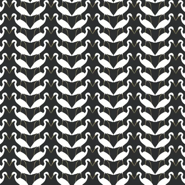 PSW1345RL | Elegant Birds Black & Gold Metallic Peel & Stick Wallpaper