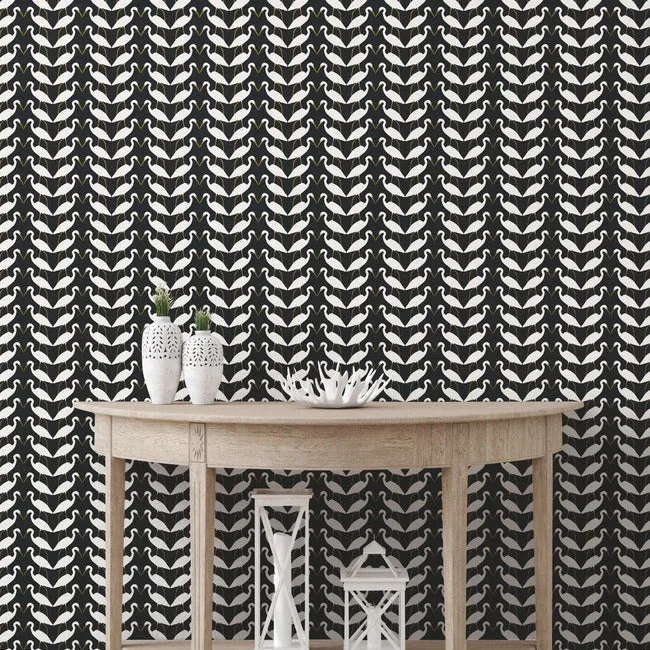 York Wallcoverings Elegant Birds Black & Gold Metallic Peel & Stick Wallpaper - SKU PSW1345RL