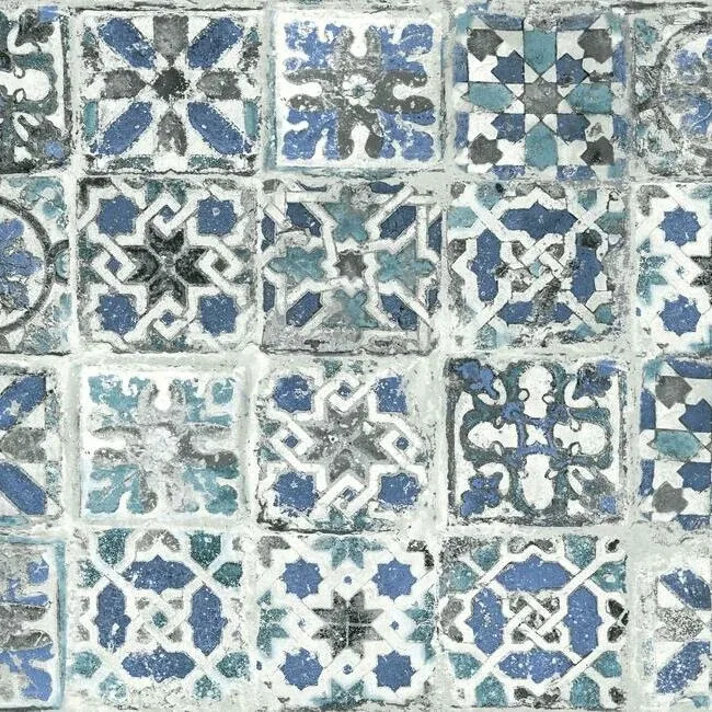 PSW1302RL | Encaustic Tile Blue Peel & Stick Wallpaper