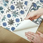 York Wallcoverings Encaustic Tile Blue Peel & Stick Wallpaper - SKU PSW1302RL