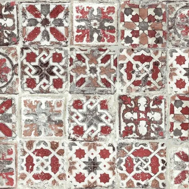 York Wallcoverings Encaustic Tile Red Peel & Stick Wallpaper - SKU PSW1300RL