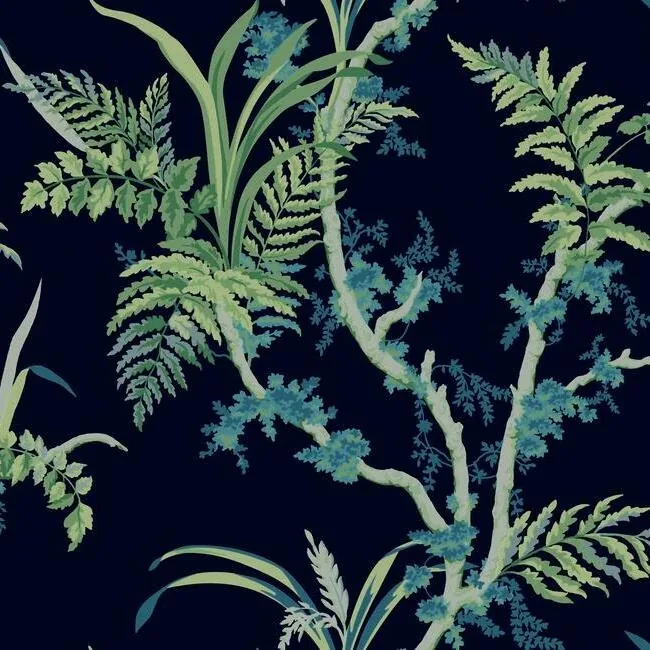 York Wallcoverings Enchanted Fern Navy & Green Wallpaper - SKU GR5996
