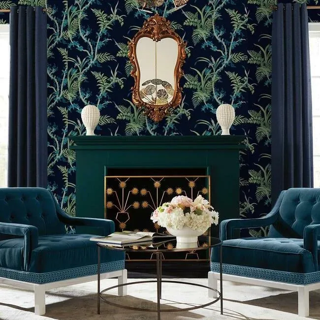 York Wallcoverings Enchanted Fern Navy & Green Wallpaper - SKU GR5996