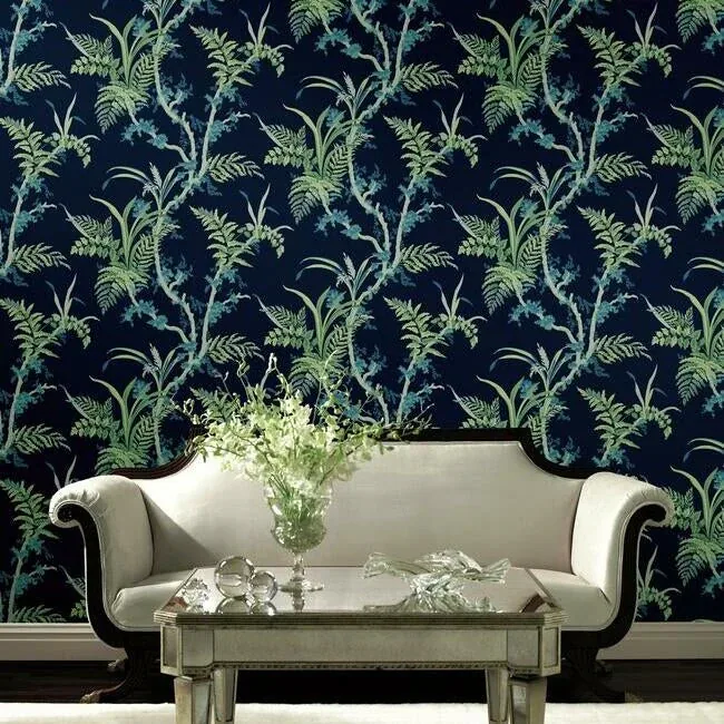 York Wallcoverings Enchanted Fern Navy & Green Wallpaper - SKU GR5996