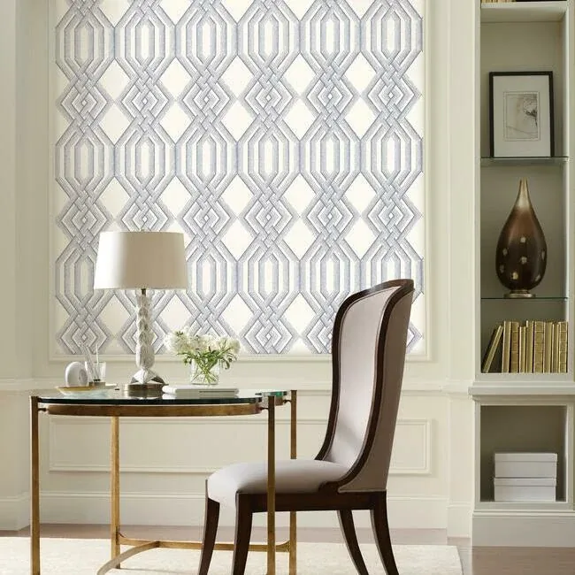 York Wallcoverings Etched Lattice Blue Wallpaper - SKU TL1912