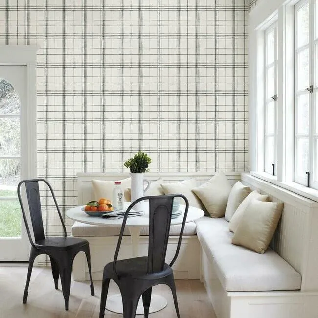 York Wallcoverings Farmhouse Plaid Black & White Wallpaper - SKU FH4016