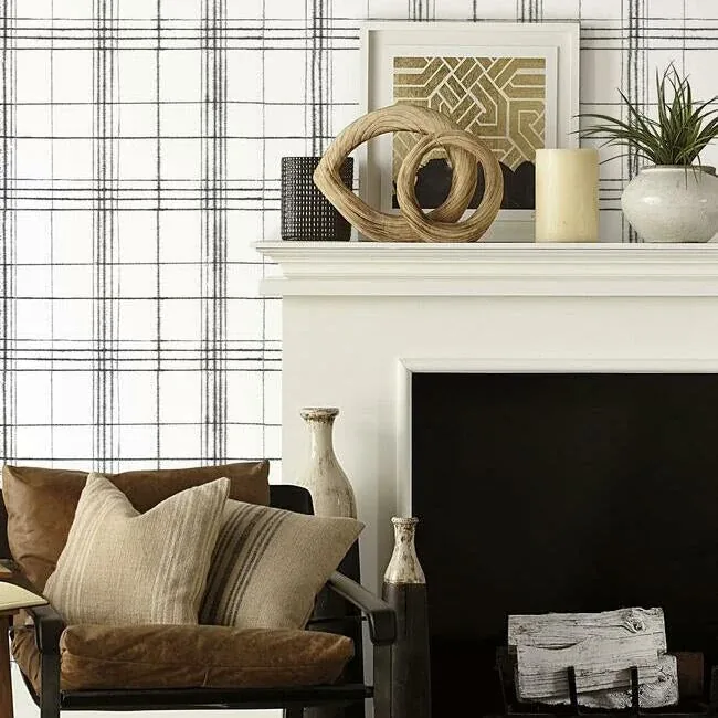 York Wallcoverings Farmhouse Plaid Black & White Wallpaper - SKU FH4016
