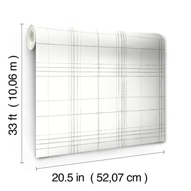 York Wallcoverings Farmhouse Plaid Linen & White Wallpaper - SKU FH4019