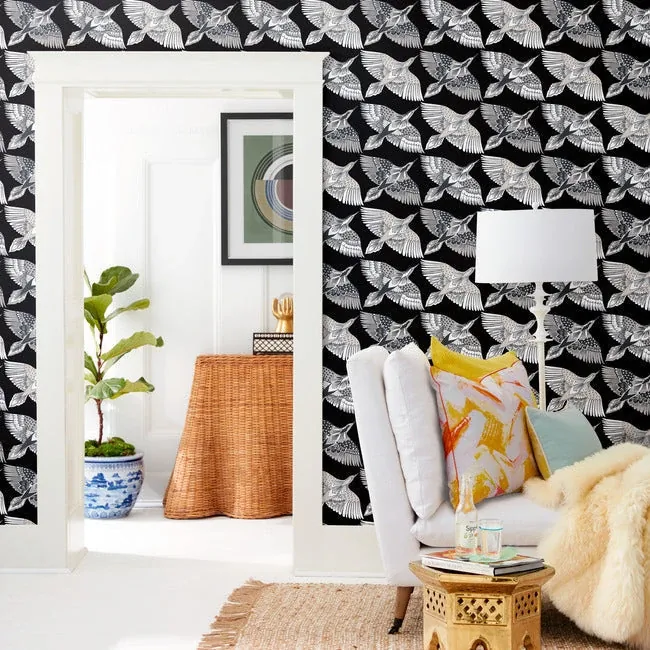 York Wallcoverings Feather Flight Black Peel & Stick Wallpaper - SKU PSW1351RL