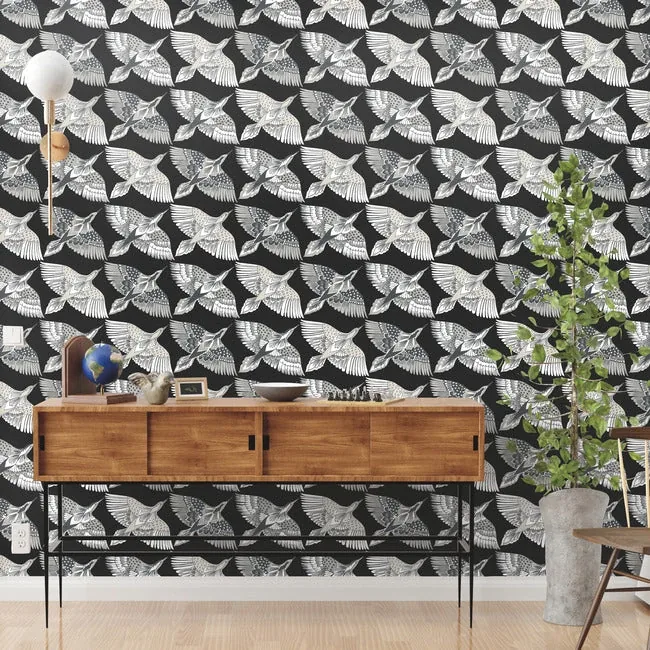 York Wallcoverings Feather Flight Black Peel & Stick Wallpaper - SKU PSW1351RL