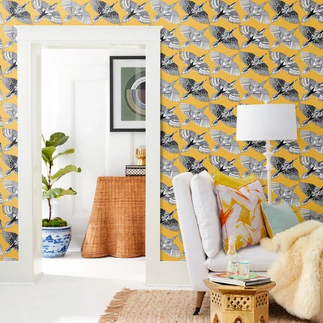 York Wallcoverings Feather Flight Yellow Peel & Stick Wallpaper - SKU PSW1350RL