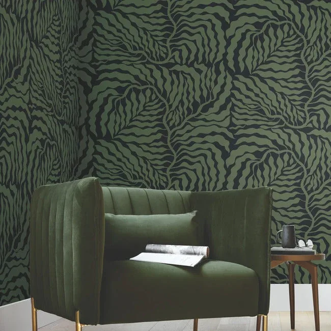 York Wallcoverings Fern Fronds Black & Green Wallpaper - SKU AG2061