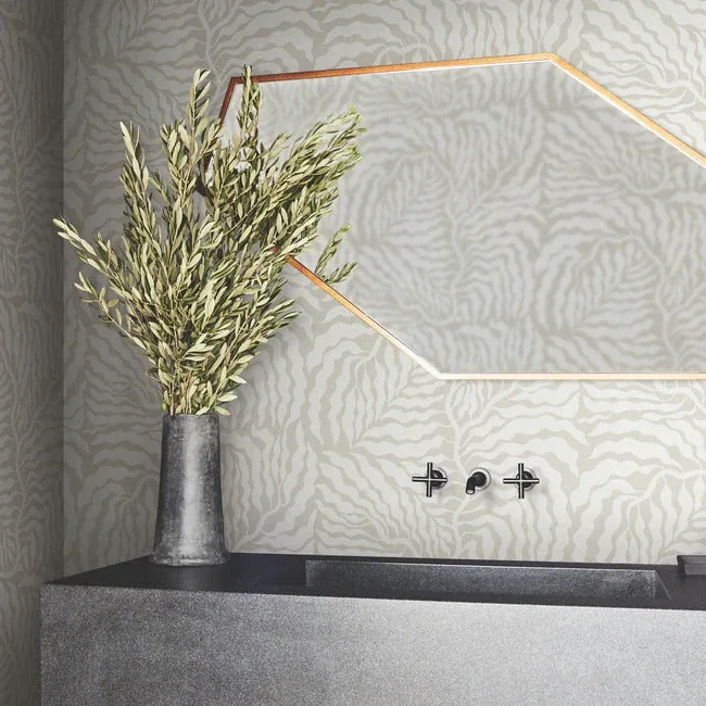 York Wallcoverings Fern Fronds Taupe & White Wallpaper - SKU AG2063