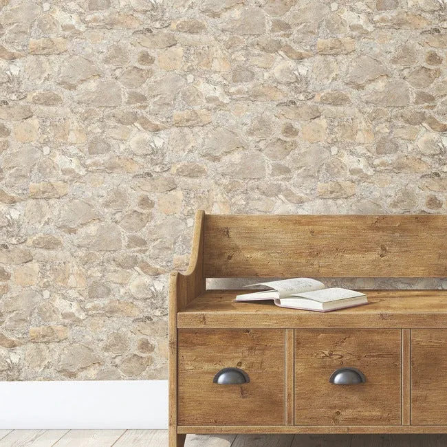 York Wallcoverings Field Stone Grasscloth Tan & Grey Wallpaper - SKU PA130904LW