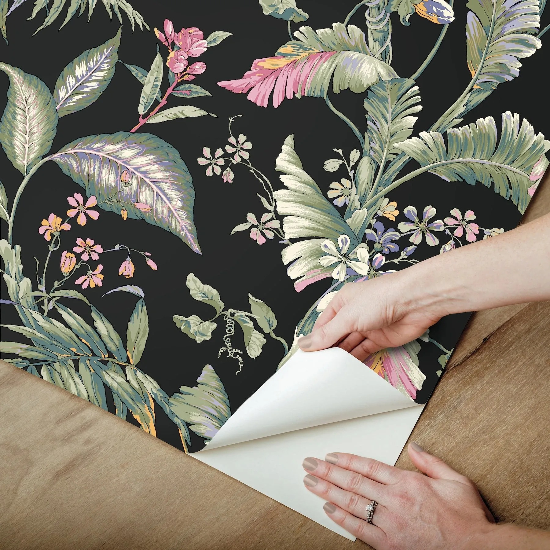 York Wallcoverings Fiji Garden Black Peel & Stick Wallpaper - SKU PSW1368RL