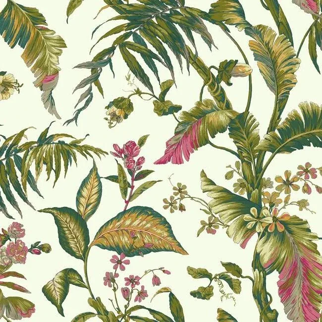 AT7092 | Fiji Garden White & Teal Wallpaper