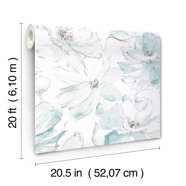 York Wallcoverings Floral Dreams Mineral Green Peel & Stick Wallpaper - SKU PSW1531RL