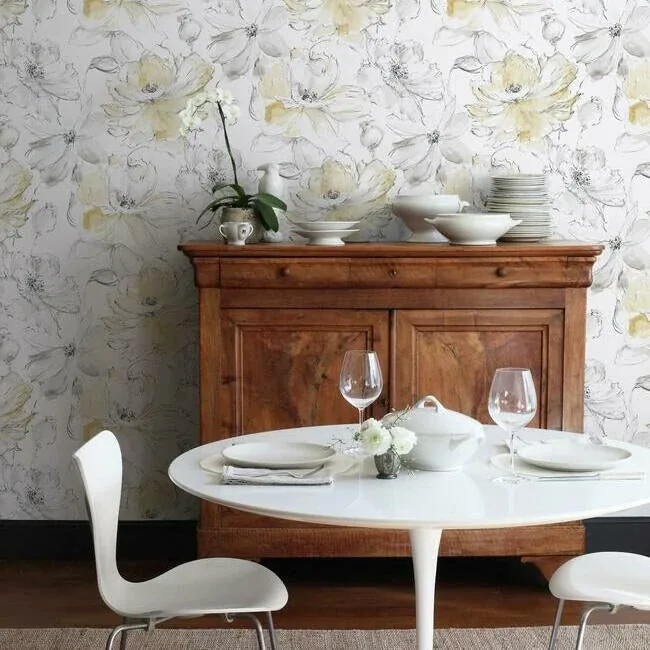 York Wallcoverings Floral Dreams Yellow Wallpaper - SKU CL2518