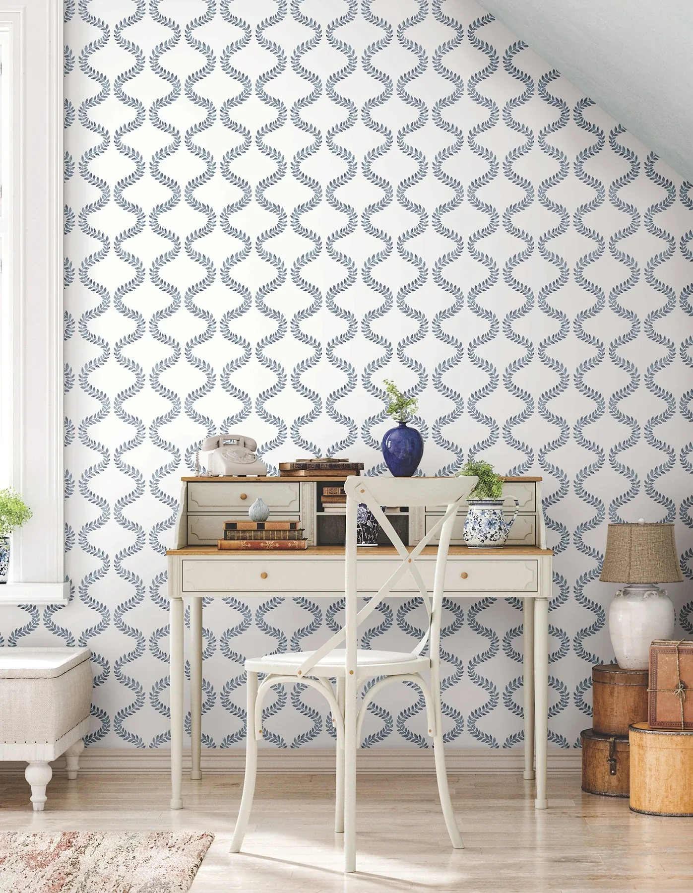 York Wallcoverings Florentine Blue Vine Trellis Peel & Stick Wallpaper - SKU PSW1573RL