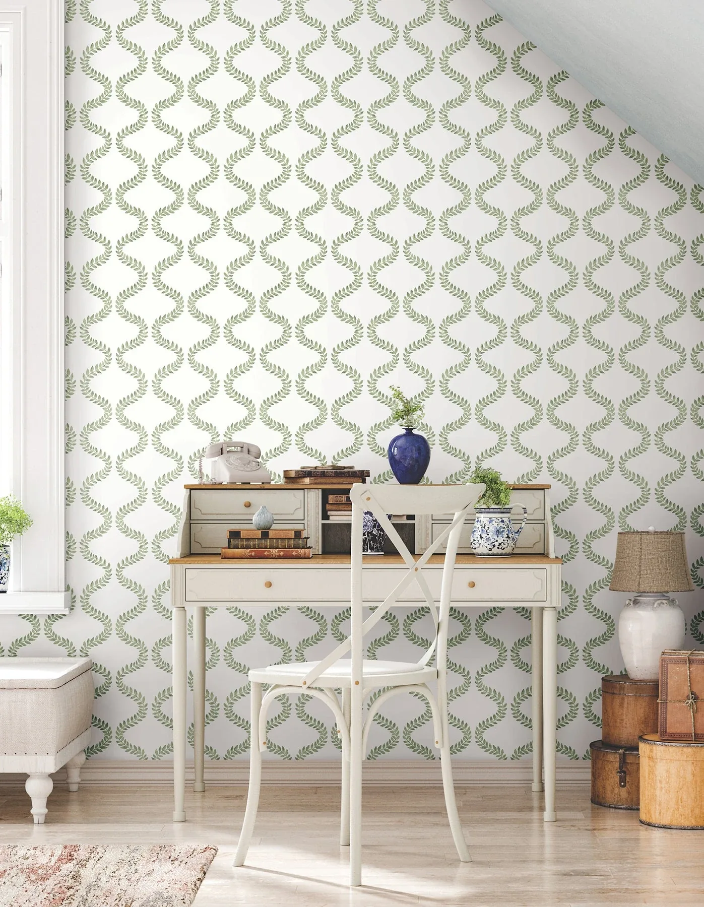 York Wallcoverings Florentine Green Vine Trellis Peel & Stick Wallpaper | Wallpaper Twins York Wallcoverings Florentine Green Vine Trellis Peel & Stick Wallpaper - SKU PSW1574RL