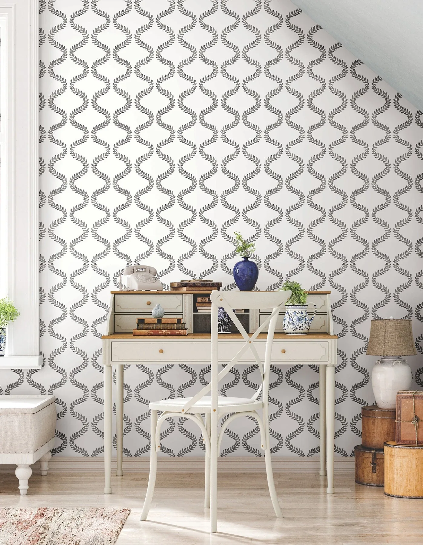 York Wallcoverings Florentine Soft Black Vine Trellis Peel & Stick Wallpaper - SKU PSW1572RL