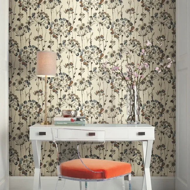 York Wallcoverings Flourish Teal Peel & Stick Wallpaper - SKU PSW1095RL