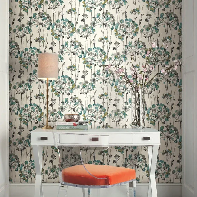 York Wallcoverings Flourish Turquoise Peel & Stick Wallpaper - SKU PSW1096RL