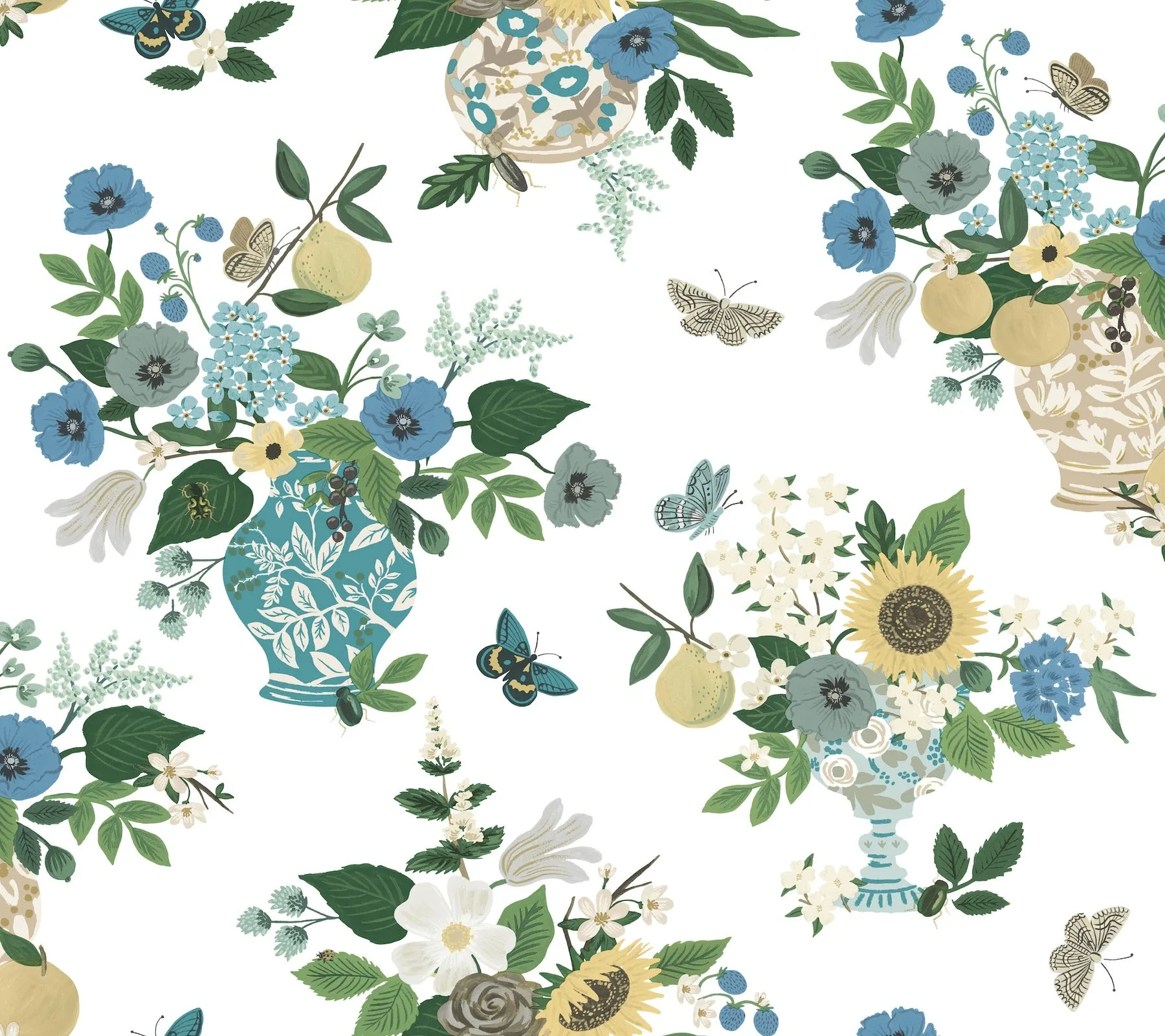 York Wallcoverings Flower Studies Blue Wallpaper - SKU RF7401