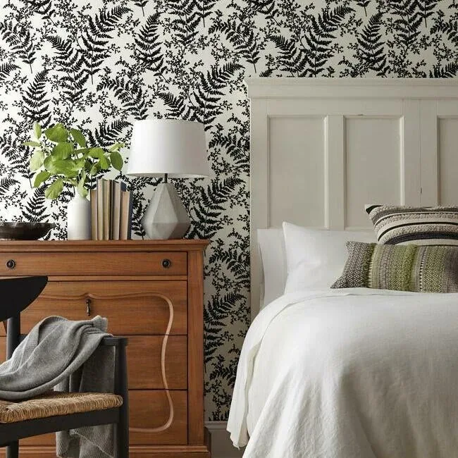 York Wallcoverings Forest Fern Flock Black Wallpaper | Wallpaper Twins York Wallcoverings Forest Fern Flock Black Wallpaper - SKU ME1583