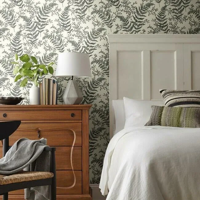 York Wallcoverings Forest Fern Flock Grey Wallpaper - SKU ME1584