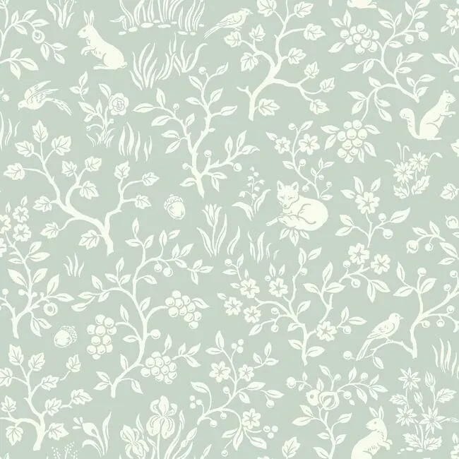 MK1111 | Fox & Hare Green Wallpaper