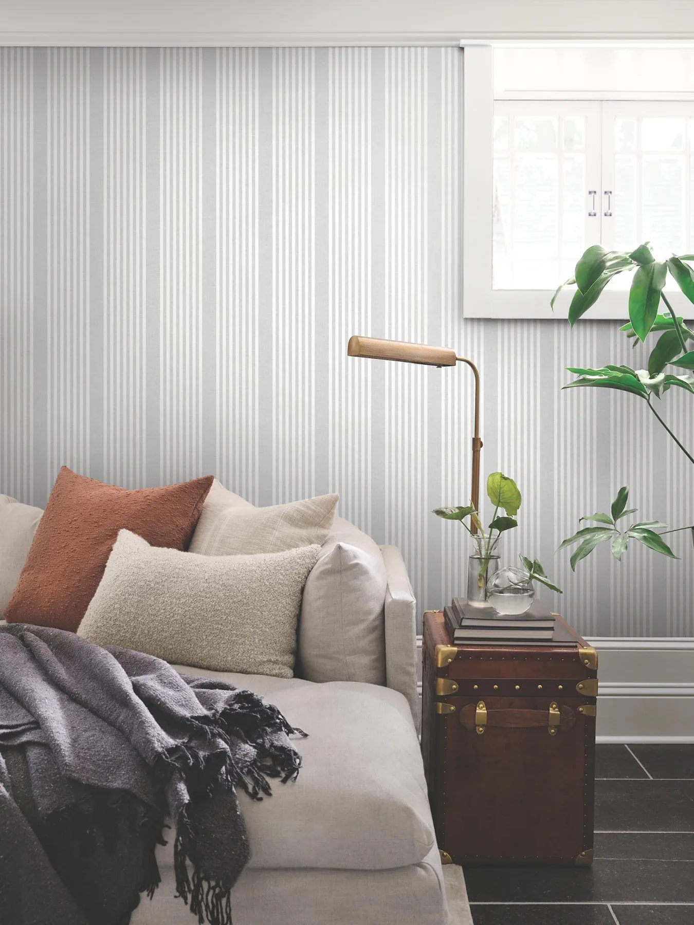 York Wallcoverings French Arctic Grey Linen Stripe Wallpaper - SKU SR1582MH