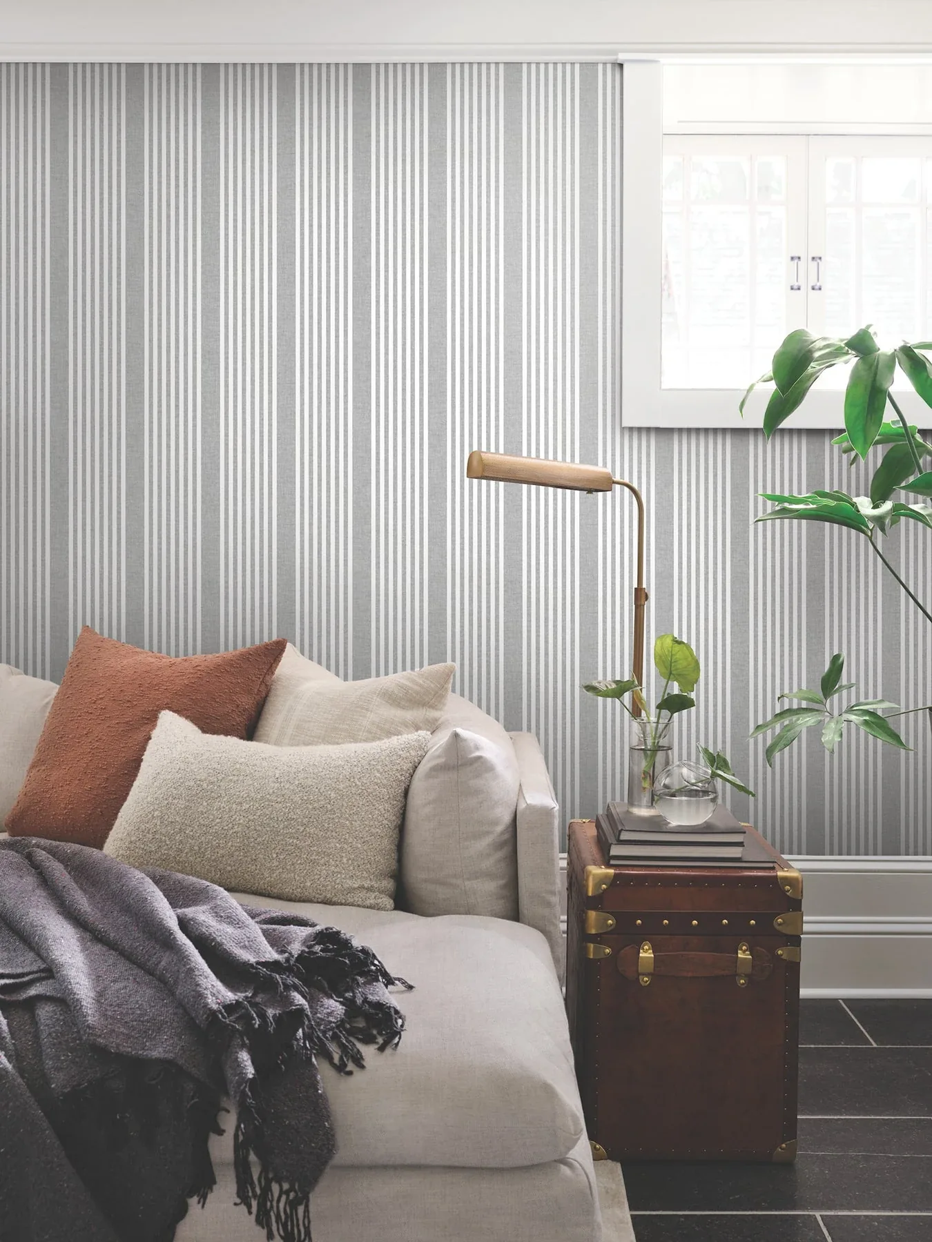 York Wallcoverings French Charcoal Linen Stripe Wallpaper - SKU SR1586MH