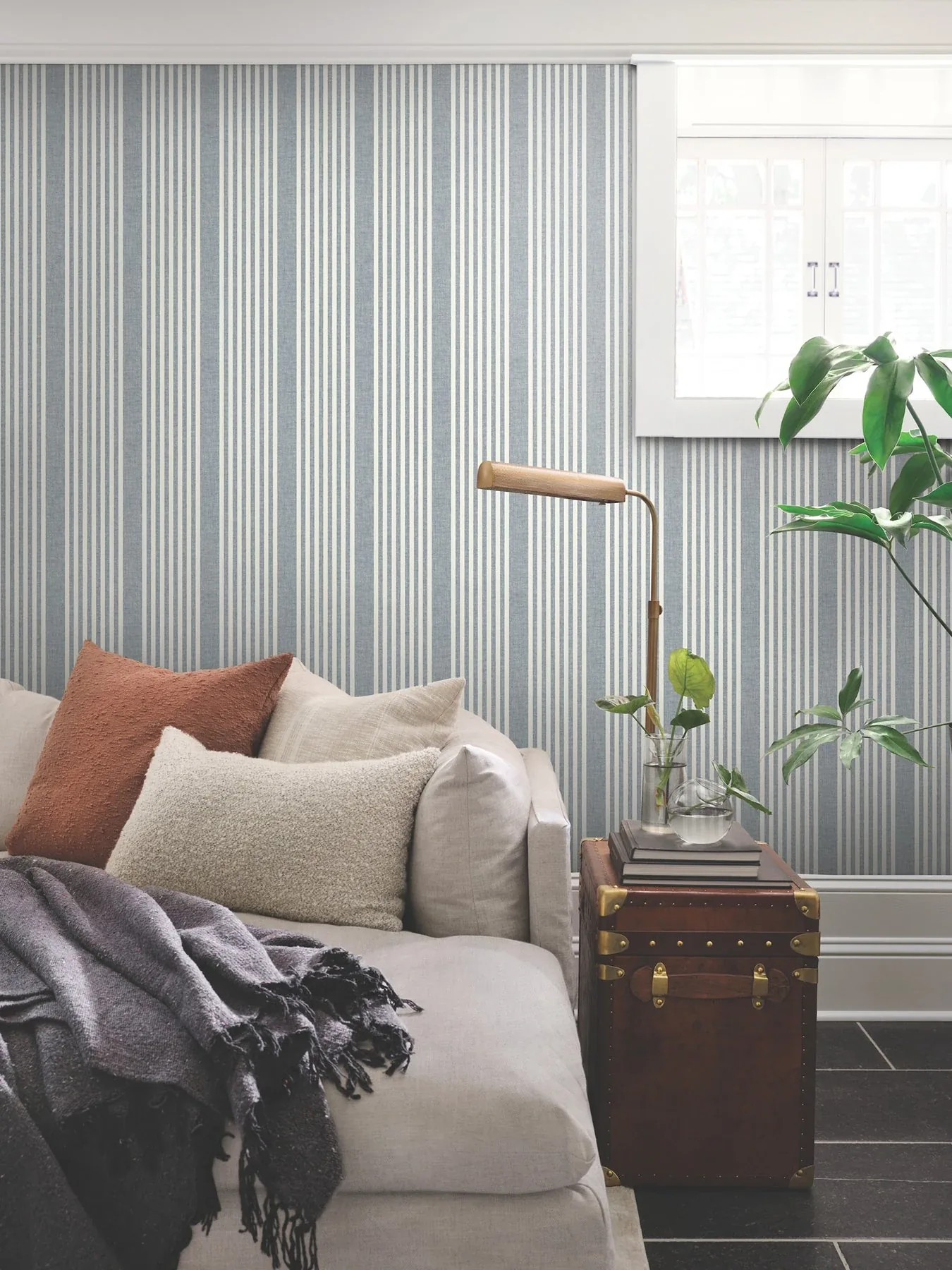 York Wallcoverings French Navy Linen Stripe Wallpaper - SKU MF4768