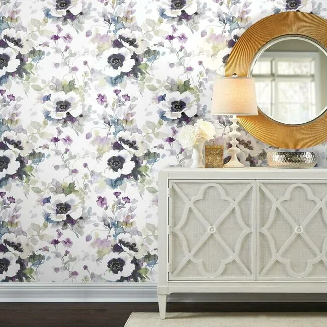 York Wallcoverings Garden Anemone Lilac & Green Peel & Stick Wallpaper - SKU PSW1082RL