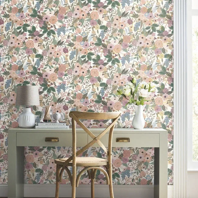 York Wallcoverings Garden Party Blush Multi Peel & Stick Wallpaper - SKU PSW1483RL