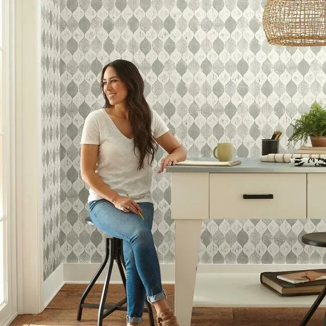 York Wallcoverings Garden Trowel Woodblock Print Grey Wallpaper - SKU ME1564
